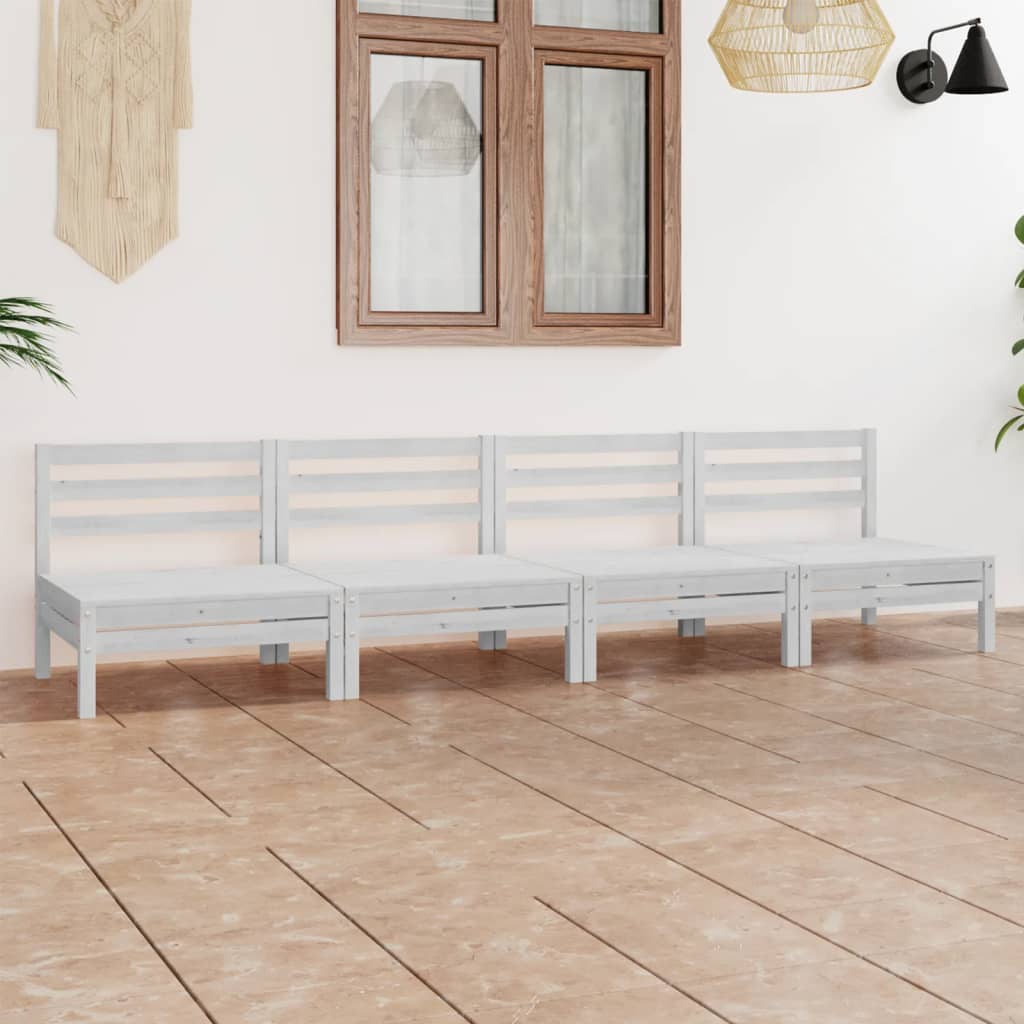 4-tlg. Garten-Lounge-Set Weiss Kiefer Massivholz